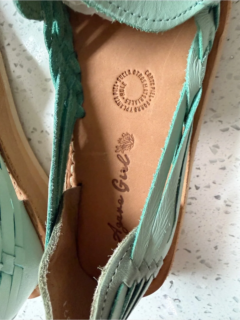 Earthy Boho Leather Huarache Shoes Size 6 Sage Green Floral Handwoven Mexico